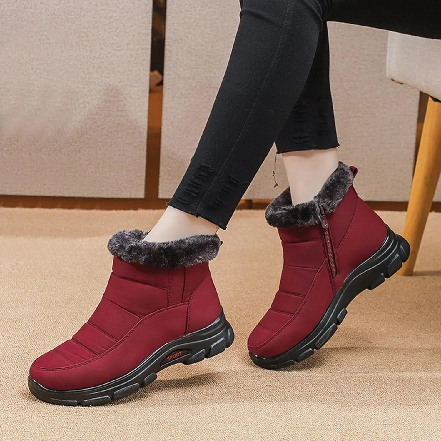 Women's Snow Boots Waterproof Winter Boots Non-slip Warm Fur Booties Lightweight Slip on Ankle Boots Comfortable Winter Shoes Trekking Shoes