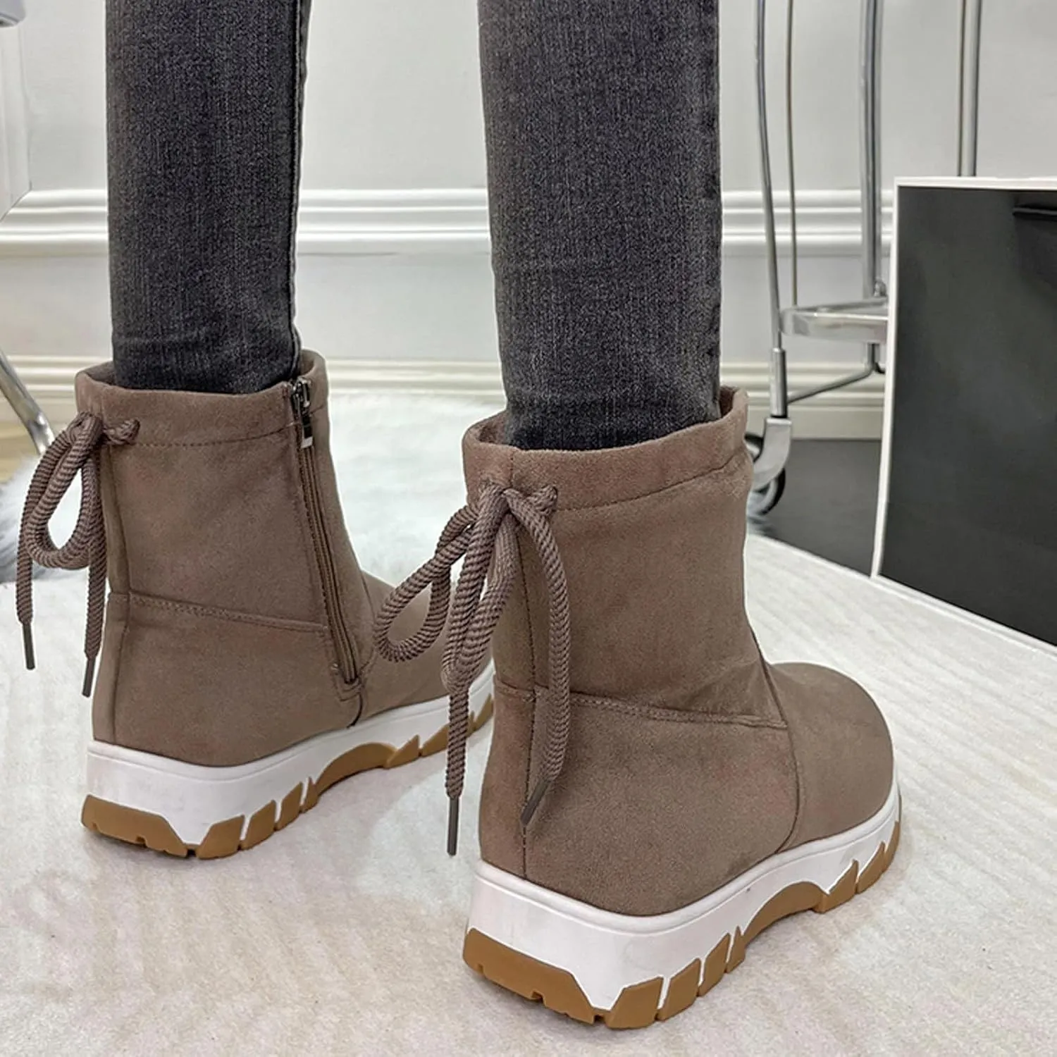 Womens Snow Boots Waterproof Winter Boots Non-slip Warm Fur Booties Lightweight Slip on Ankle Boots Outdoor Sneakers Winter Shoes