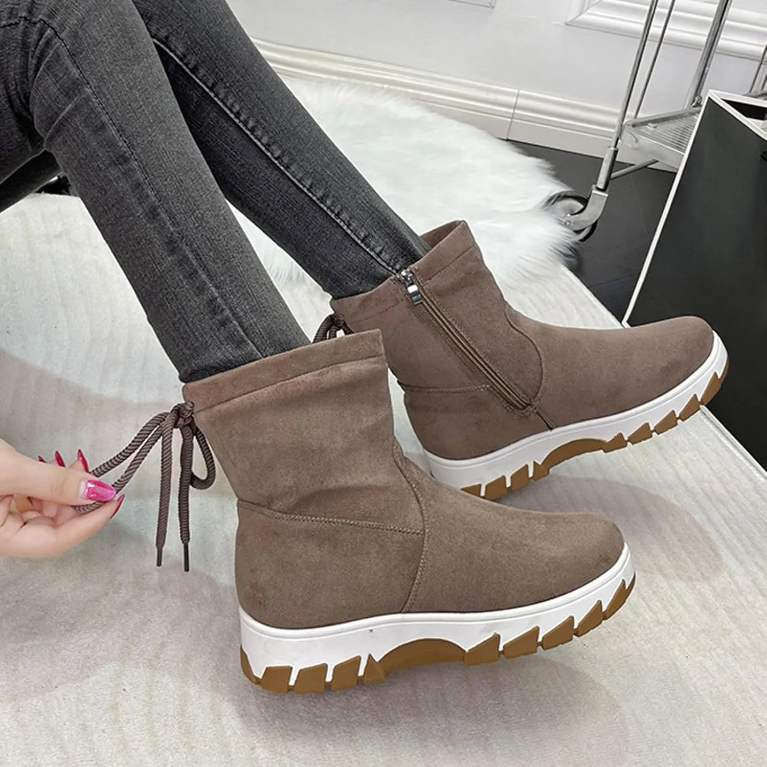 Womens Snow Boots Waterproof Winter Boots Non-slip Warm Fur Booties Lightweight Slip on Ankle Boots Outdoor Sneakers Winter Shoes