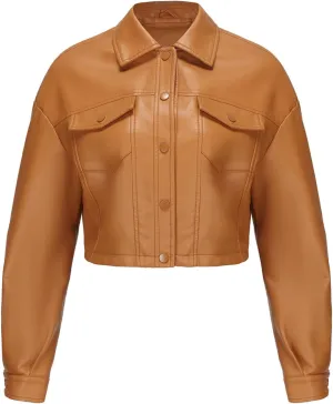 Women's Solid Color Casual Long Sleeved Single Breasted Short Lapel Leather Jacket Jacket Jacket Womens Vest Coat