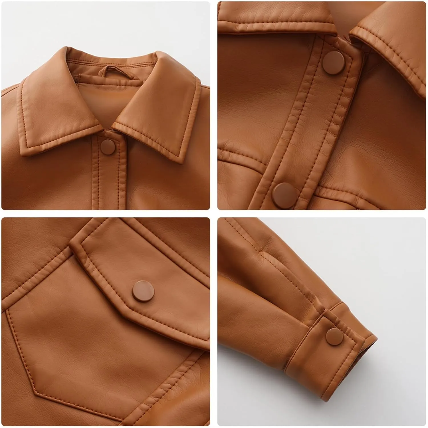 Women's Solid Color Casual Long Sleeved Single Breasted Short Lapel Leather Jacket Jacket Jacket Womens Vest Coat