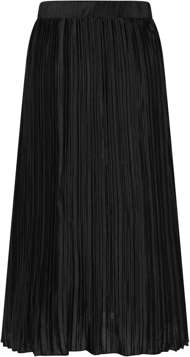 Women's Summer Beach Midi Long Skirt Elastic High Waist Pleated Boho Maxi Skirts with Side Split