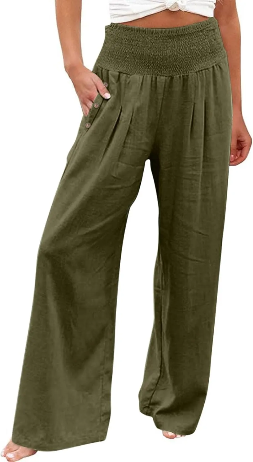 Womens Summer Boho Pants, Pants Loose Drawstring Straight Leg Business Trousers Slacks Fashion Outfits Stretch