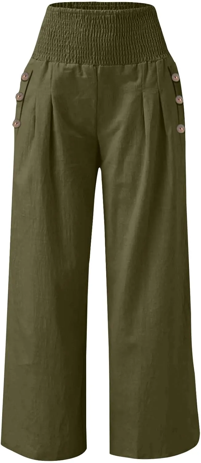 Womens Summer Boho Pants, Pants Loose Drawstring Straight Leg Business Trousers Slacks Fashion Outfits Stretch