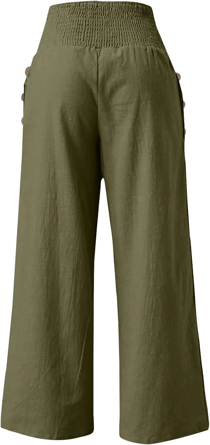 Womens Summer Boho Pants, Pants Loose Drawstring Straight Leg Business Trousers Slacks Fashion Outfits Stretch