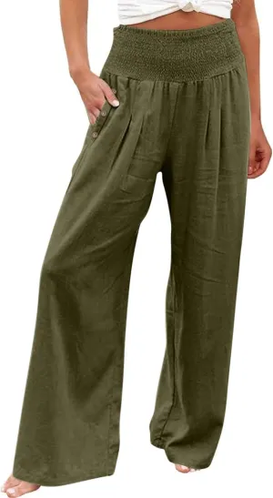 Womens Summer Boho Pants, Pants Loose Drawstring Straight Leg Business Trousers Slacks Fashion Outfits Stretch