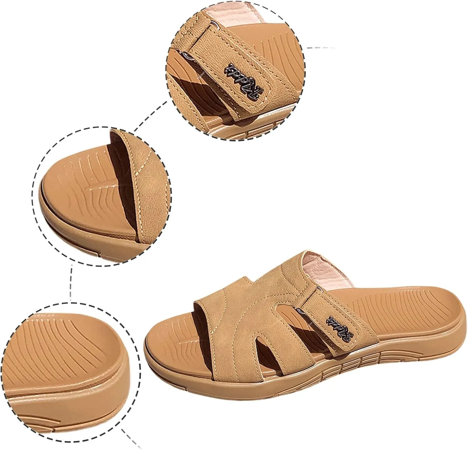 Women's Summer Slide Sandals Open Toe Flat Leather Slippers for Casual Outdoor Beach Vacation Comfortable Lightweight