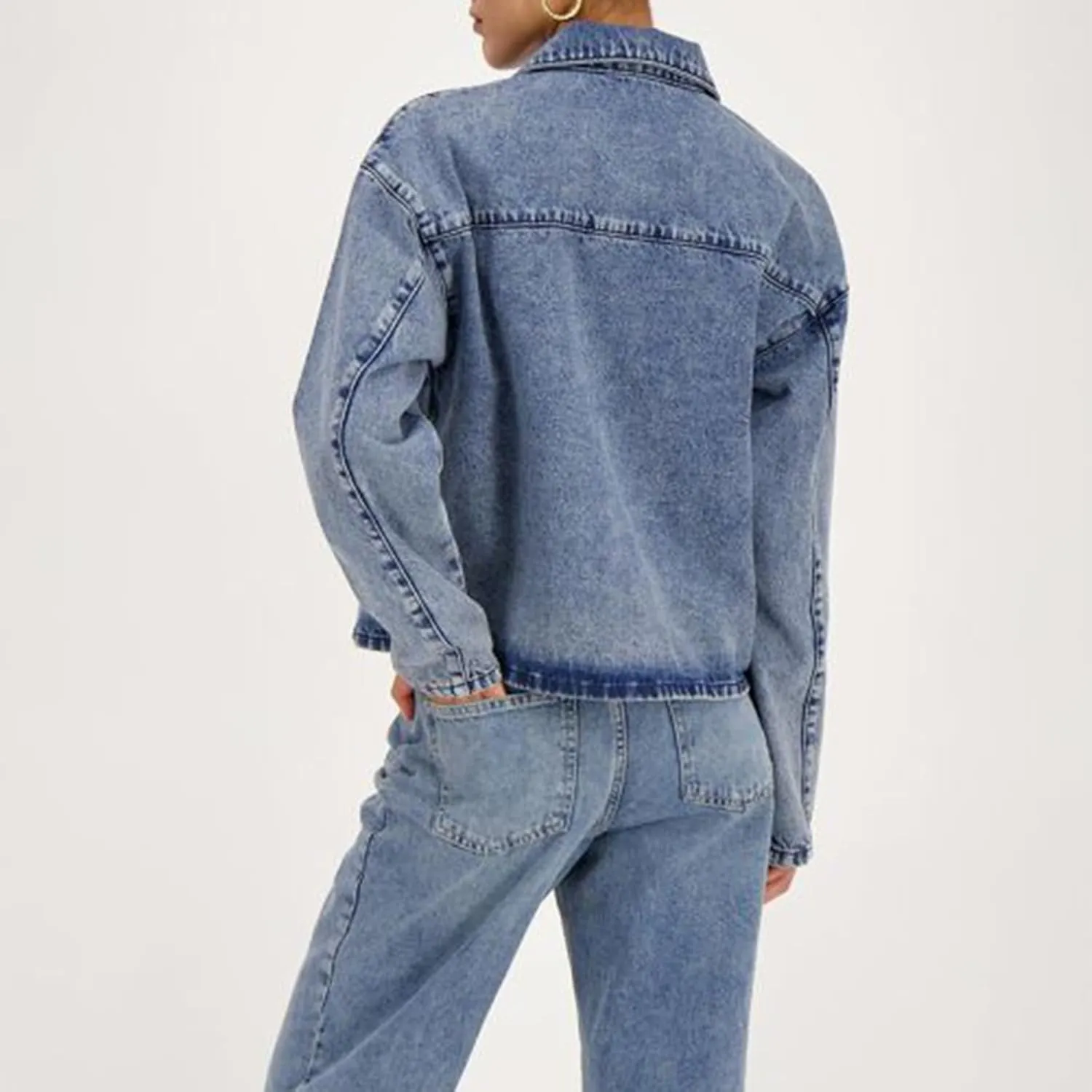 Women's Tie Front Denim Jacket Long Sleeve Turn Down Collar Coat Shacket Tops Shirt Jean Biker Coat Trucker Jacket
