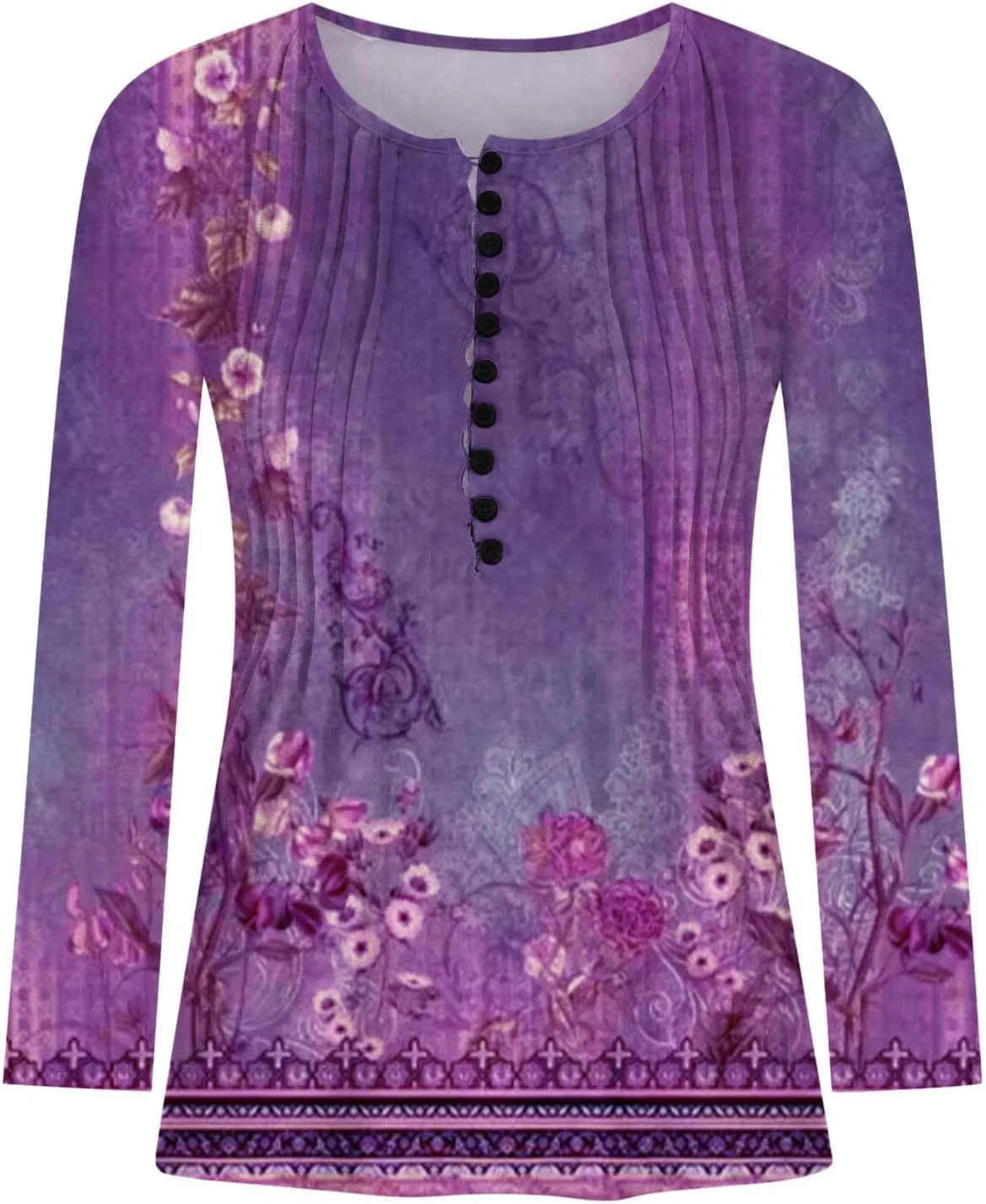 Womens Tops Dressy Casual 3/4 Sleeve Bohemian Summer Shirts Floral Print Empire Waist Long Sleeve Button Down Blouse