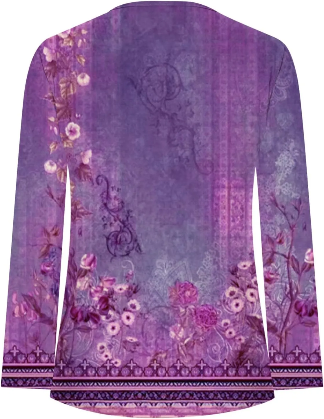 Womens Tops Dressy Casual 3/4 Sleeve Bohemian Summer Shirts Floral Print Empire Waist Long Sleeve Button Down Blouse