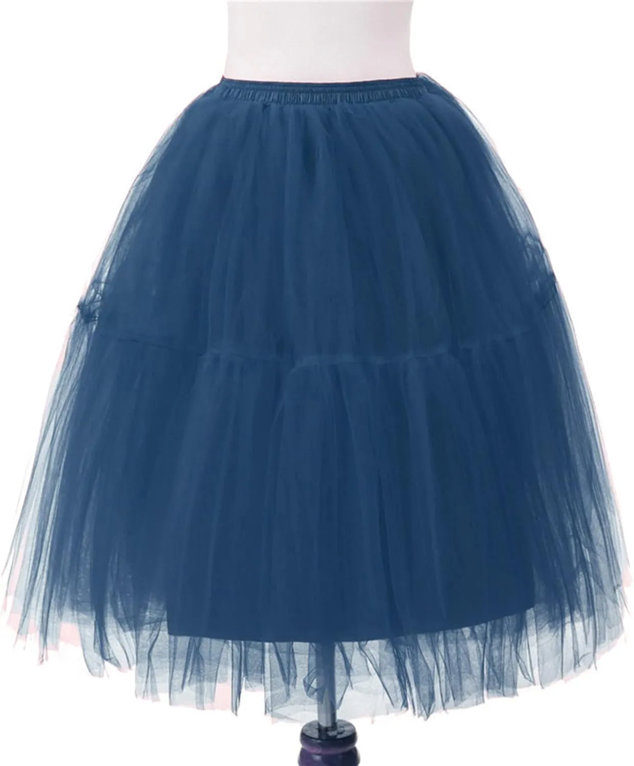 Womens Tulle Skirts Midi Elastic 50s Layered Mesh High Waist Pleated Flowy A-Line Party Long Tutu Skirts