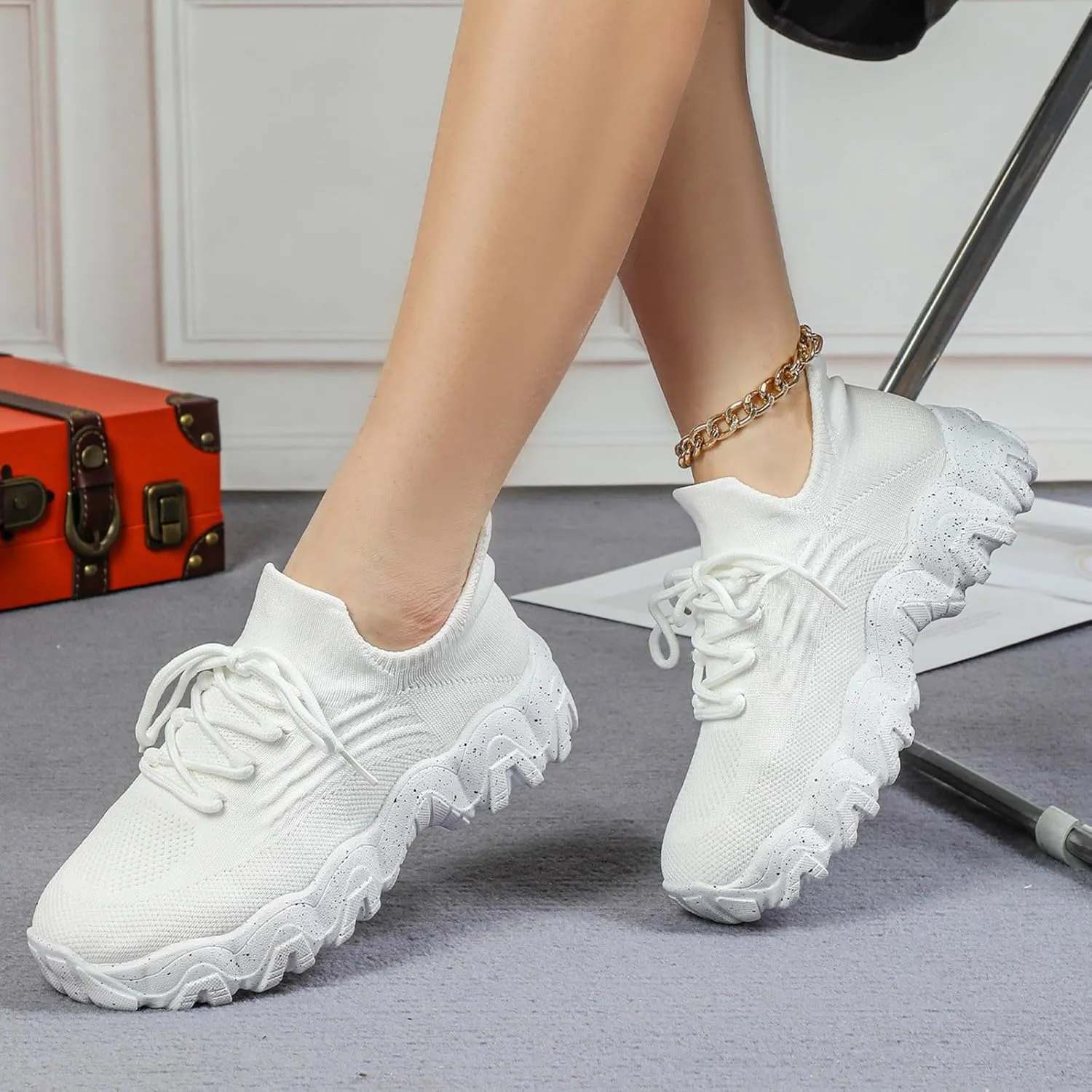 Women's Walking Shoes Non Slip Running Sneakers Comfortable Casual Platform Loafers Lightweight Mesh Breathable Slip On Air Cushion Tennis Gym Work Athletic Sneakers for Men Women