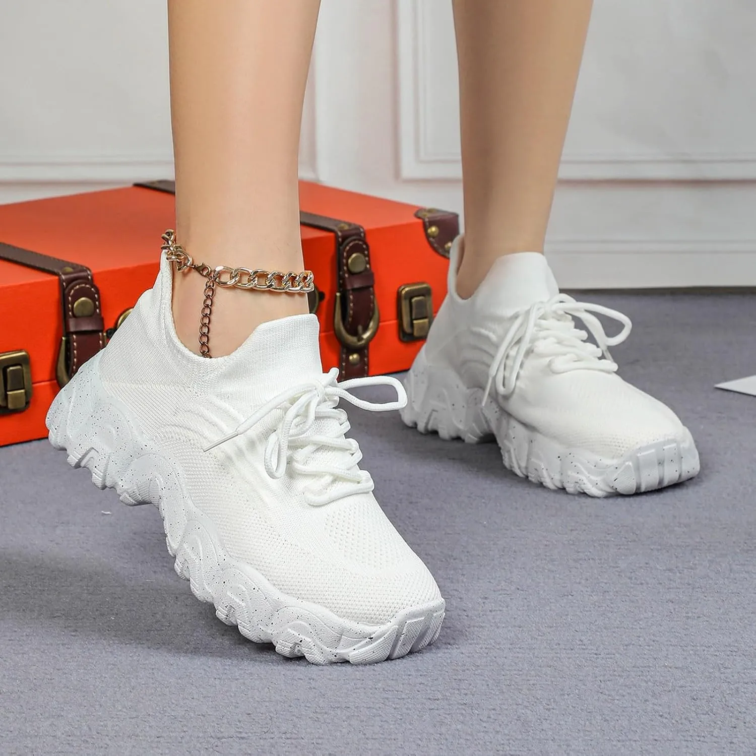 Women's Walking Shoes Non Slip Running Sneakers Comfortable Casual Platform Loafers Lightweight Mesh Breathable Slip On Air Cushion Tennis Gym Work Athletic Sneakers for Men Women