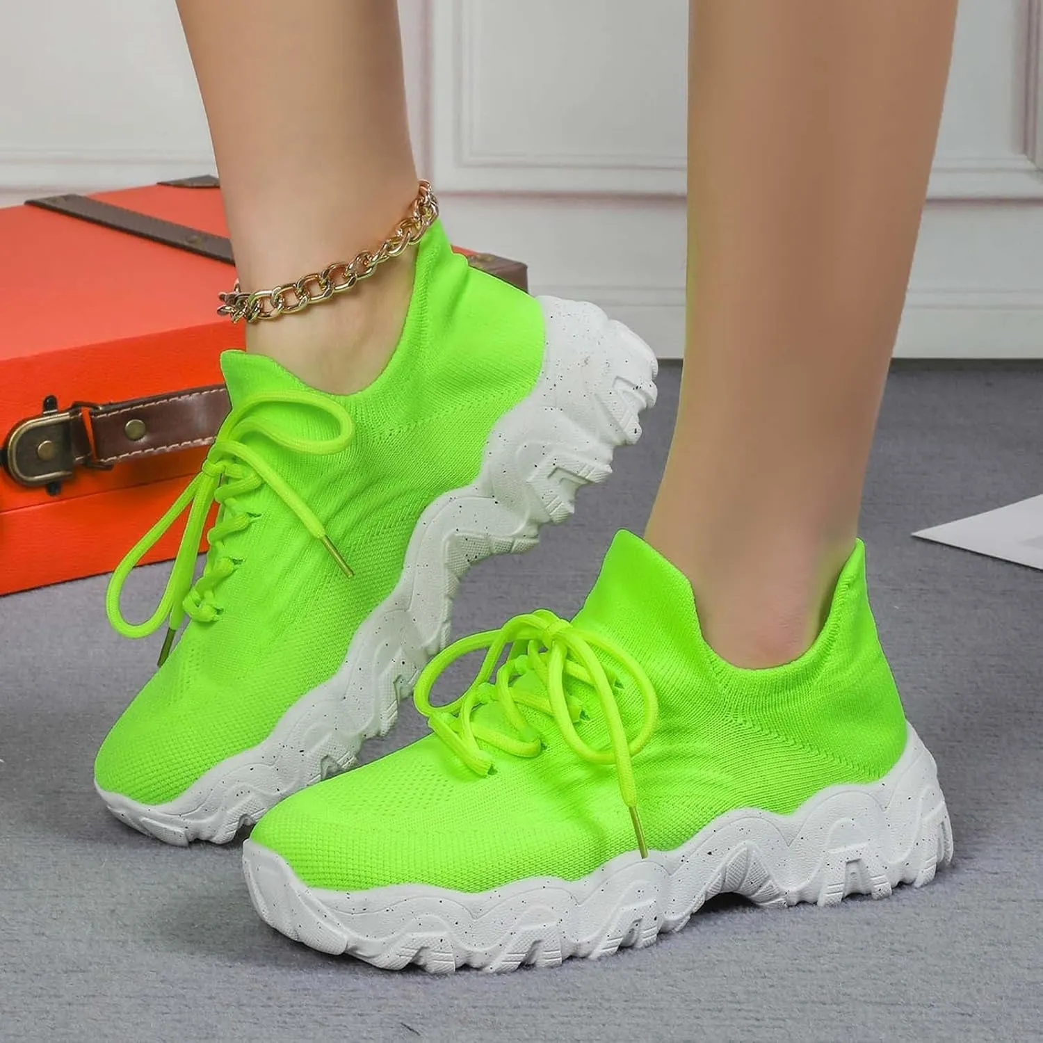Women's Walking Shoes Non Slip Running Sneakers Comfortable Casual Platform Loafers Lightweight Mesh Breathable Slip On Air Cushion Tennis Gym Work Athletic Sneakers for Men Women