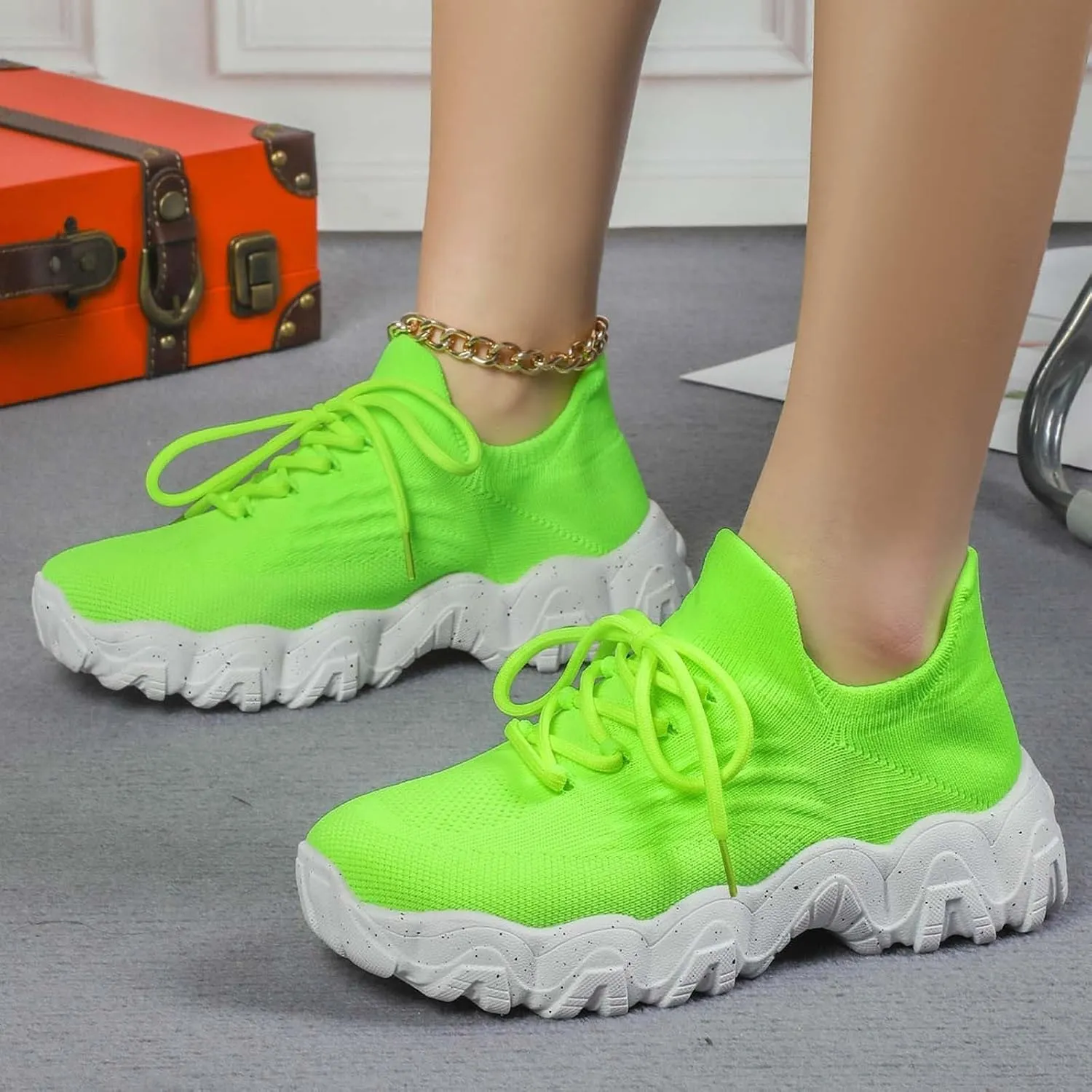 Women's Walking Shoes Non Slip Running Sneakers Comfortable Casual Platform Loafers Lightweight Mesh Breathable Slip On Air Cushion Tennis Gym Work Athletic Sneakers for Men Women