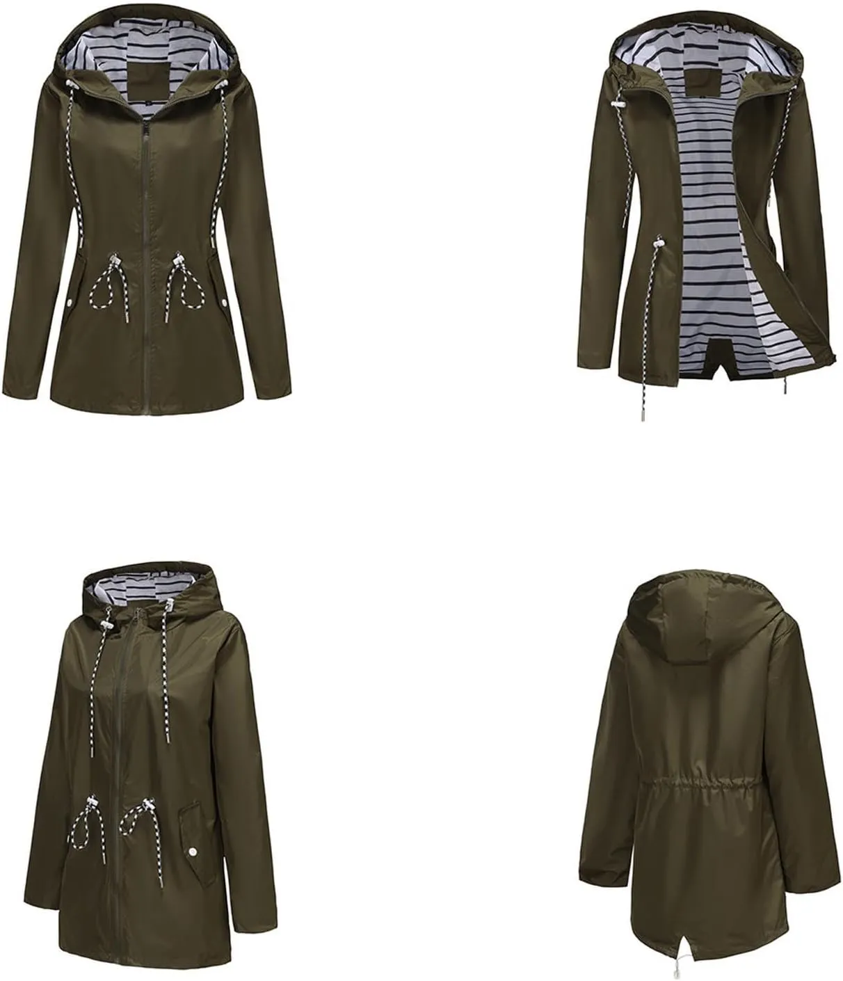 Women's Waterproof Raincoats with Hood Lightweight Zip Up Windbreaker Trendy Rain Jackets Outdoor Hiking Trench Coats