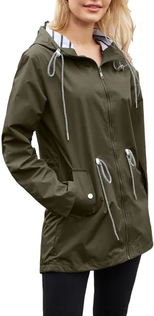 Women's Waterproof Raincoats with Hood Lightweight Zip Up Windbreaker Trendy Rain Jackets Outdoor Hiking Trench Coats
