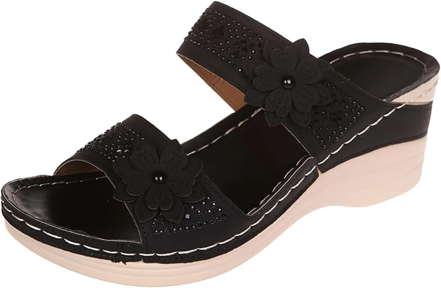 Womens Wedge Sandals Chic Flower Orthotic Sandals Summer Casual Arch Support Slip On Slippers Comfortable Beach Walking Shoes