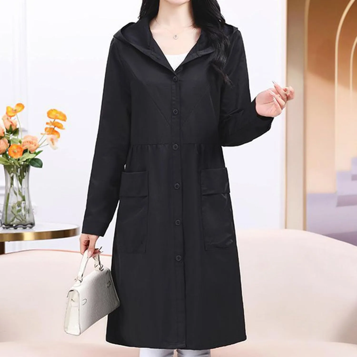 Women's Winter Coats 2024 Casual Button Down Open Front Jackets Long Sleeve Thin Coat with Pockets Outerwear