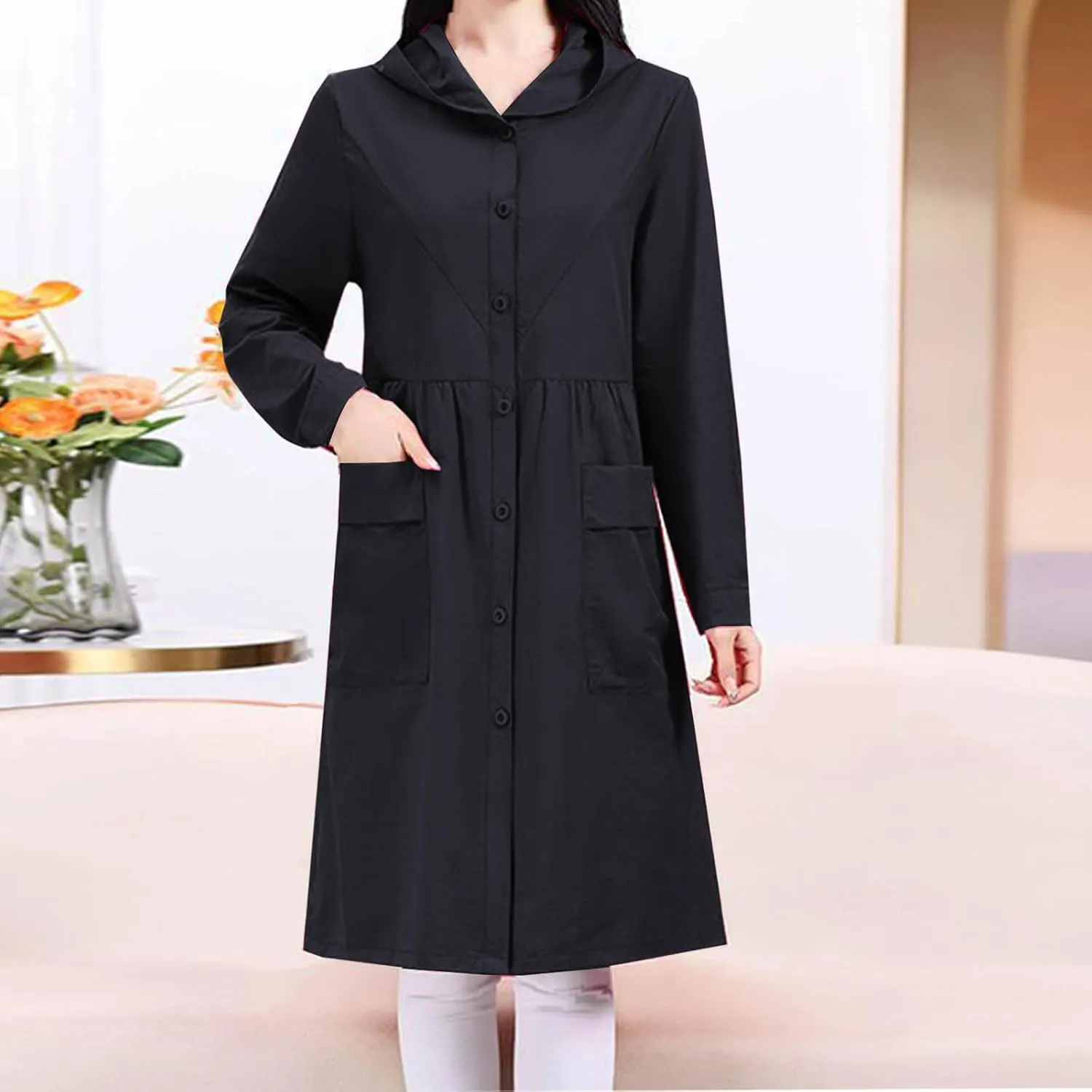 Women's Winter Coats 2024 Casual Button Down Open Front Jackets Long Sleeve Thin Coat with Pockets Outerwear