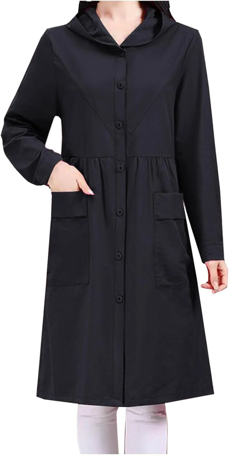 Women's Winter Coats 2024 Casual Button Down Open Front Jackets Long Sleeve Thin Coat with Pockets Outerwear