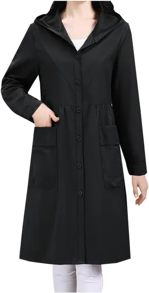 Women's Winter Coats 2024 Casual Button Down Open Front Jackets Long Sleeve Thin Coat with Pockets Outerwear