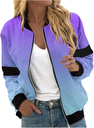 Womens Winter Coats 2024 Fashion Gradient Zipper Jackets Long Sleeve Casual Tops with Pockets Outerwear