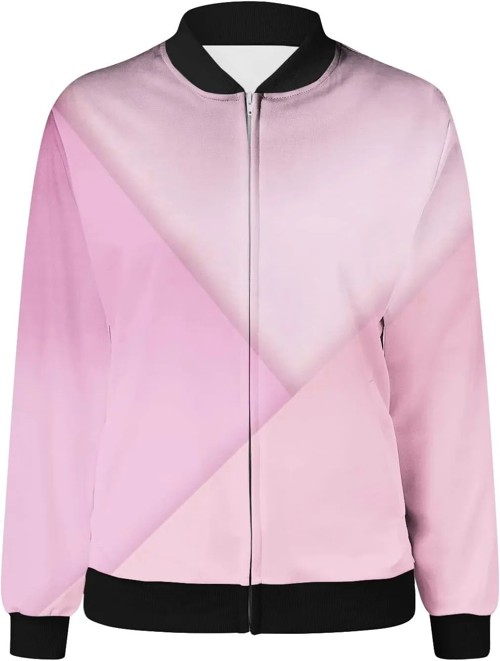 Women's Winter Coats Trendy Color Block Zipper Jackets Long Sleeve Casual Fit Coat with Pockets Outerwear