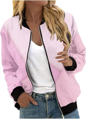 Women's Winter Coats Trendy Color Block Zipper Jackets Long Sleeve Casual Fit Coat with Pockets Outerwear