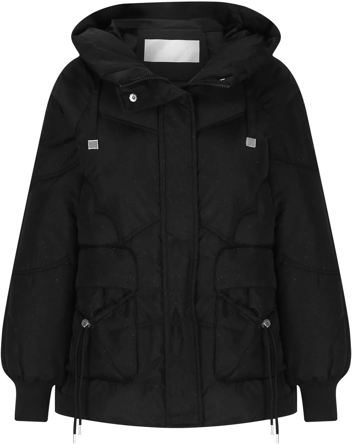 Womens Winter Padded Jacket Casual Hooded Puffer Jackets Zip Up Quilted Warm Outerwear Plain Down Coats