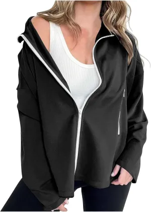Womens Winter Sweatshirt Zip up Long Sleeve Oversized Sweatshirts with Pockets Fall Outfit Clothes 2024