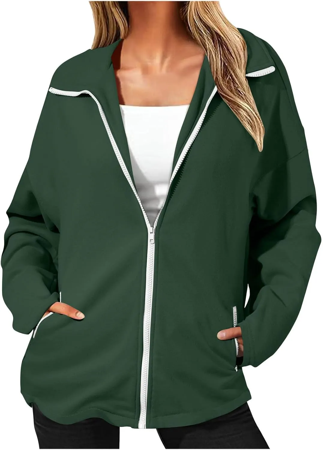 Womens Winter Sweatshirt Zip up Long Sleeve Oversized Sweatshirts with Pockets Fall Outfit Clothes 2024