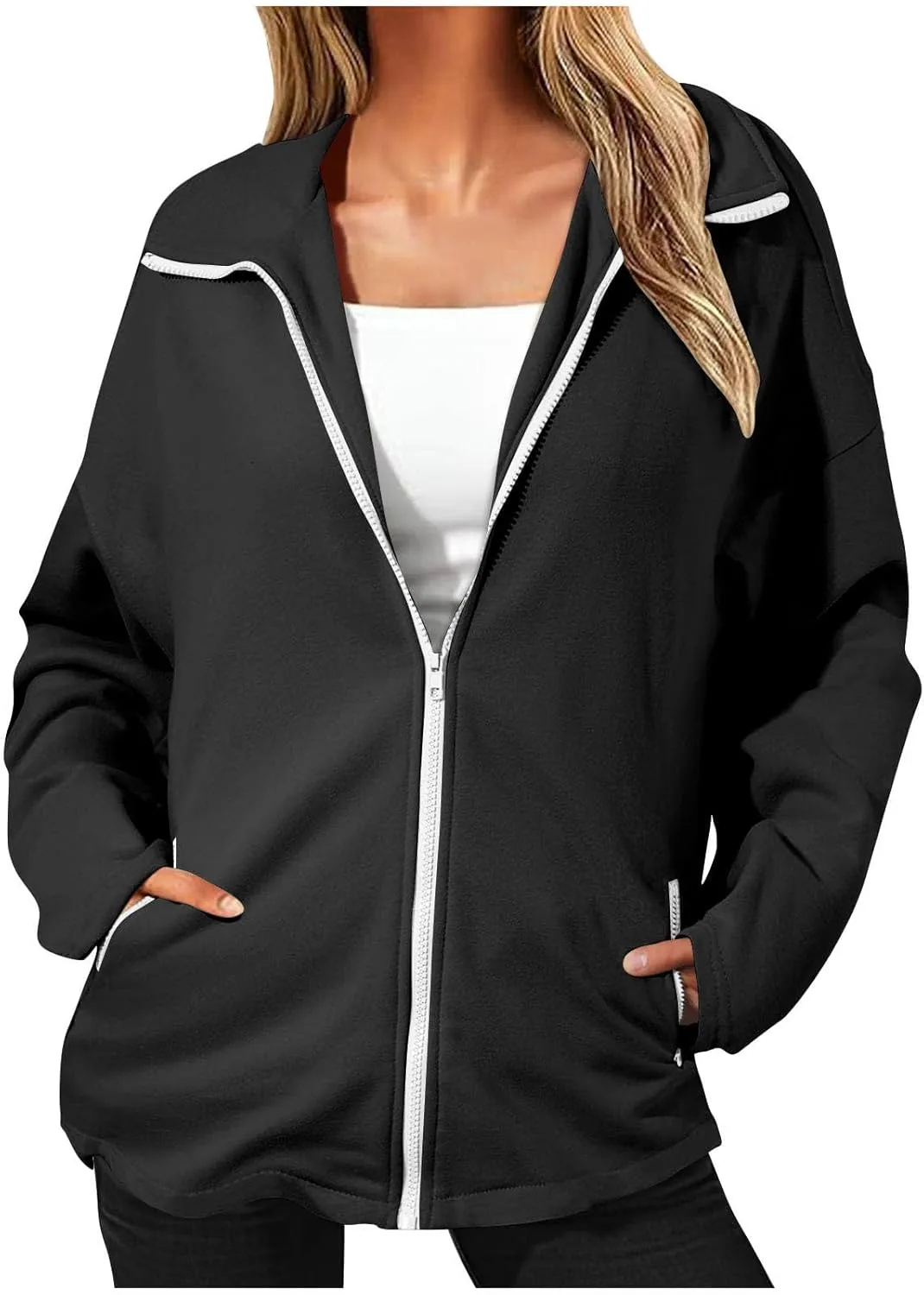Womens Winter Sweatshirt Zip up Long Sleeve Oversized Sweatshirts with Pockets Fall Outfit Clothes 2024