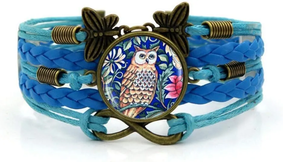 Woven Bracelet Men,Blue Rope Beautiful Owl Animal,Time Gemstone Bracelet Multi-Layer Hand-Woven Glass Combination Jewelry Ladies Fashion European and American Style Jewelry
