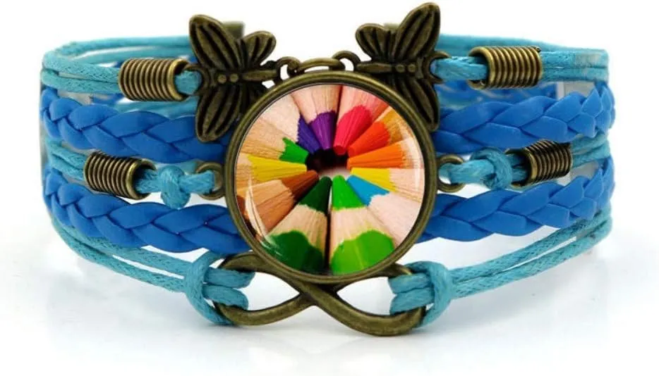 Woven Bracelet Men,Blue Rope Colorful Pencil Creative Art,Time Gemstone Bracelet Multi-Layer Hand-Woven Glass Combination Jewelry Ladies Fashion European and American Style Jewelry