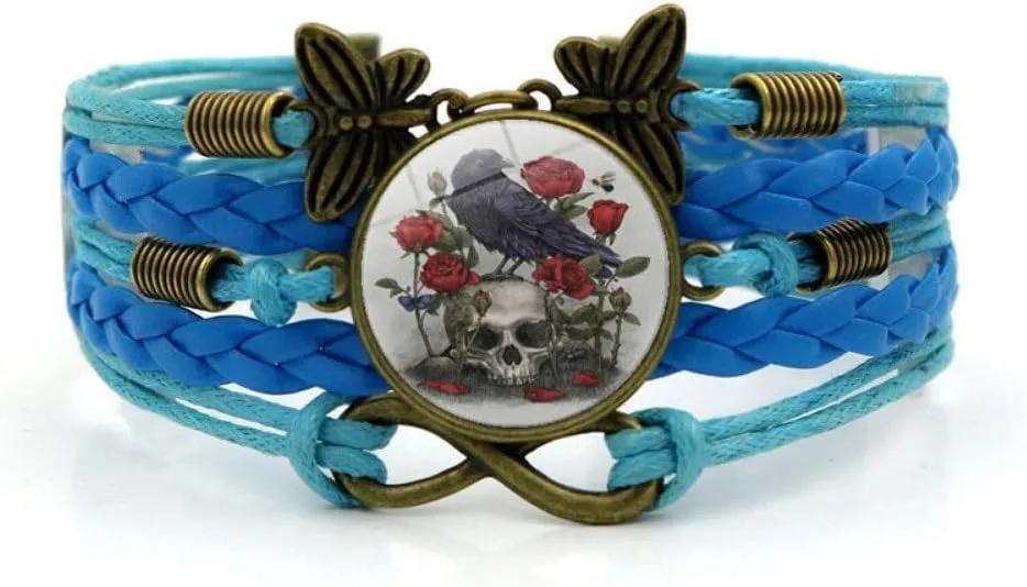 Woven Bracelet Men,Blue Rope Taro Flower Crow Animal,Time Gemstone Bracelet Multi-Layer Hand-Woven Glass Combination Jewelry Ladies Fashion European and American Style Jewelry