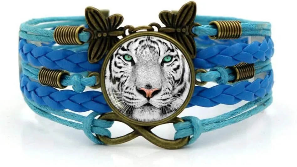 Woven Bracelet Men,Blue Rope Tiger White Animal,Time Gemstone Bracelet Multi-Layer Hand-Woven Glass Combination Jewelry Ladies Fashion European and American Style Jewelry