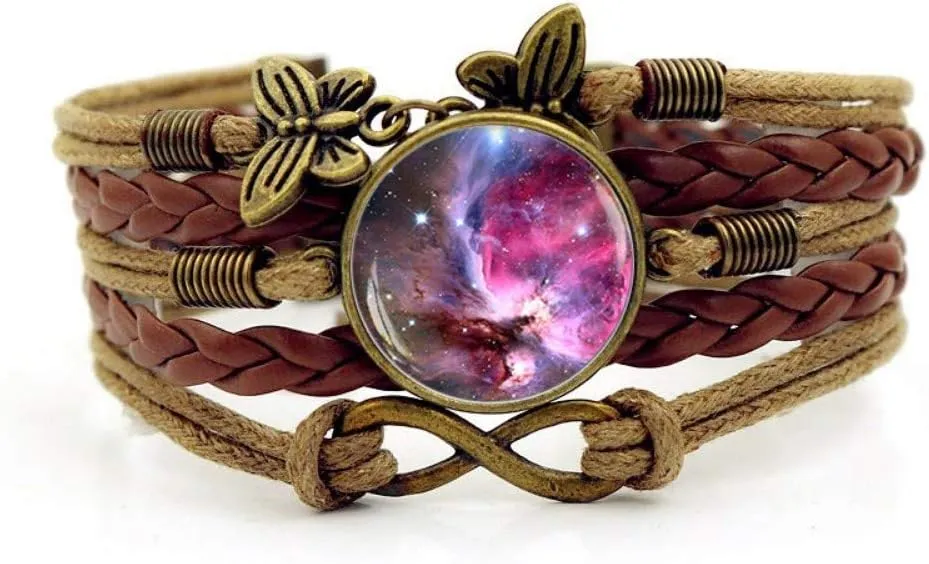 Woven Bracelet Men,Brown Psychedelic Nebula Landscape,Time Gemstone Bracelet Multi-Layer Hand-Woven Glass Combination Jewelry Ladies Fashion European and American Style Jewelry
