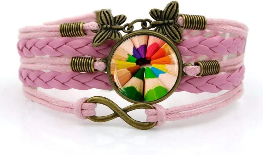 Woven Bracelet Men,Pink Rope Colorful Pencil Creative Art,Time Gemstone Bracelet Multi-Layer Hand-Woven Glass Combination Jewelry Ladies Fashion European and American Style Jewelry