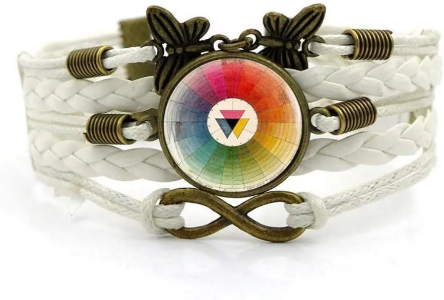 Woven Bracelet Men,White Rope Retro Geometric Beautiful Color Wheel Art,Time Gemstone Bracelet Multi-Layer Hand-Woven Glass Combination Jewelry Ladies Fashion European and American Style Jewelry