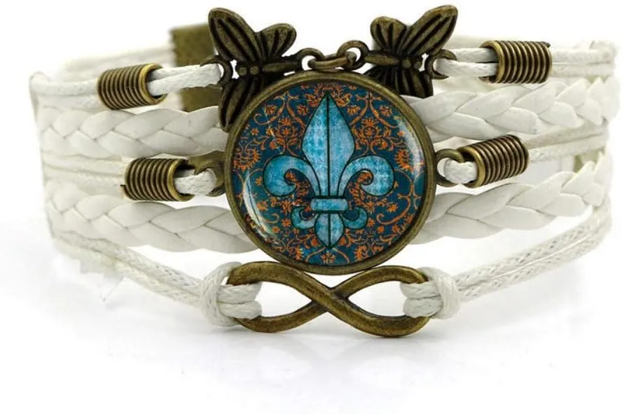 Woven Bracelet Men,White Rope Vintage Sea God Trident Art,Time Gemstone Bracelet Multi-Layer Hand-Woven Glass Combination Jewelry Ladies Fashion European and American Style Jewelry