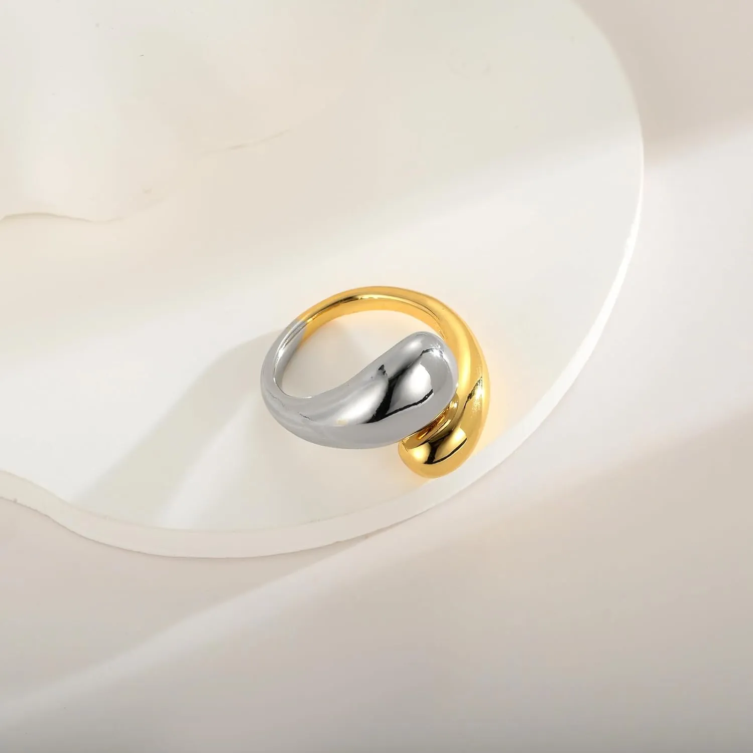 WOWORAMA Chunky Open Rings for Women Gold Silver Adjustable Dome Teardrop Rings Bold Thick Statement Rings Simple Stackable Band Rings