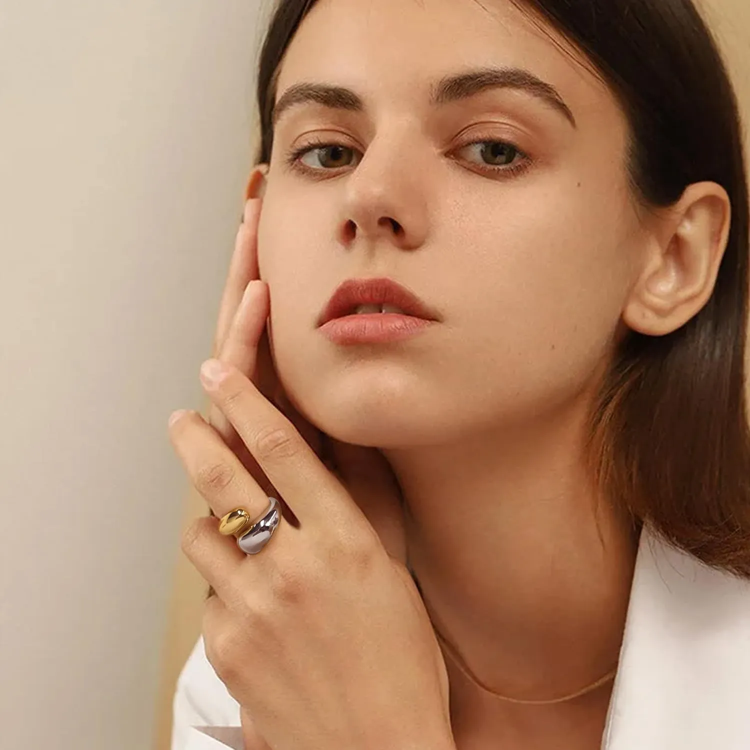 WOWORAMA Chunky Open Rings for Women Gold Silver Adjustable Dome Teardrop Rings Bold Thick Statement Rings Simple Stackable Band Rings