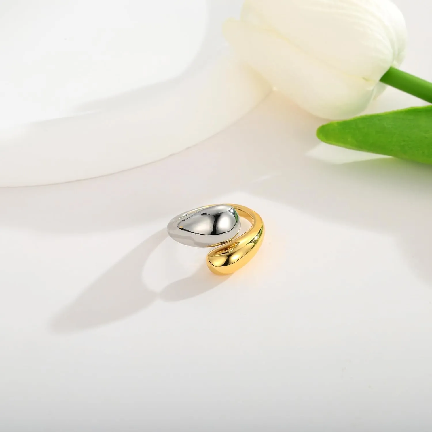 WOWORAMA Chunky Open Rings for Women Gold Silver Adjustable Dome Teardrop Rings Bold Thick Statement Rings Simple Stackable Band Rings