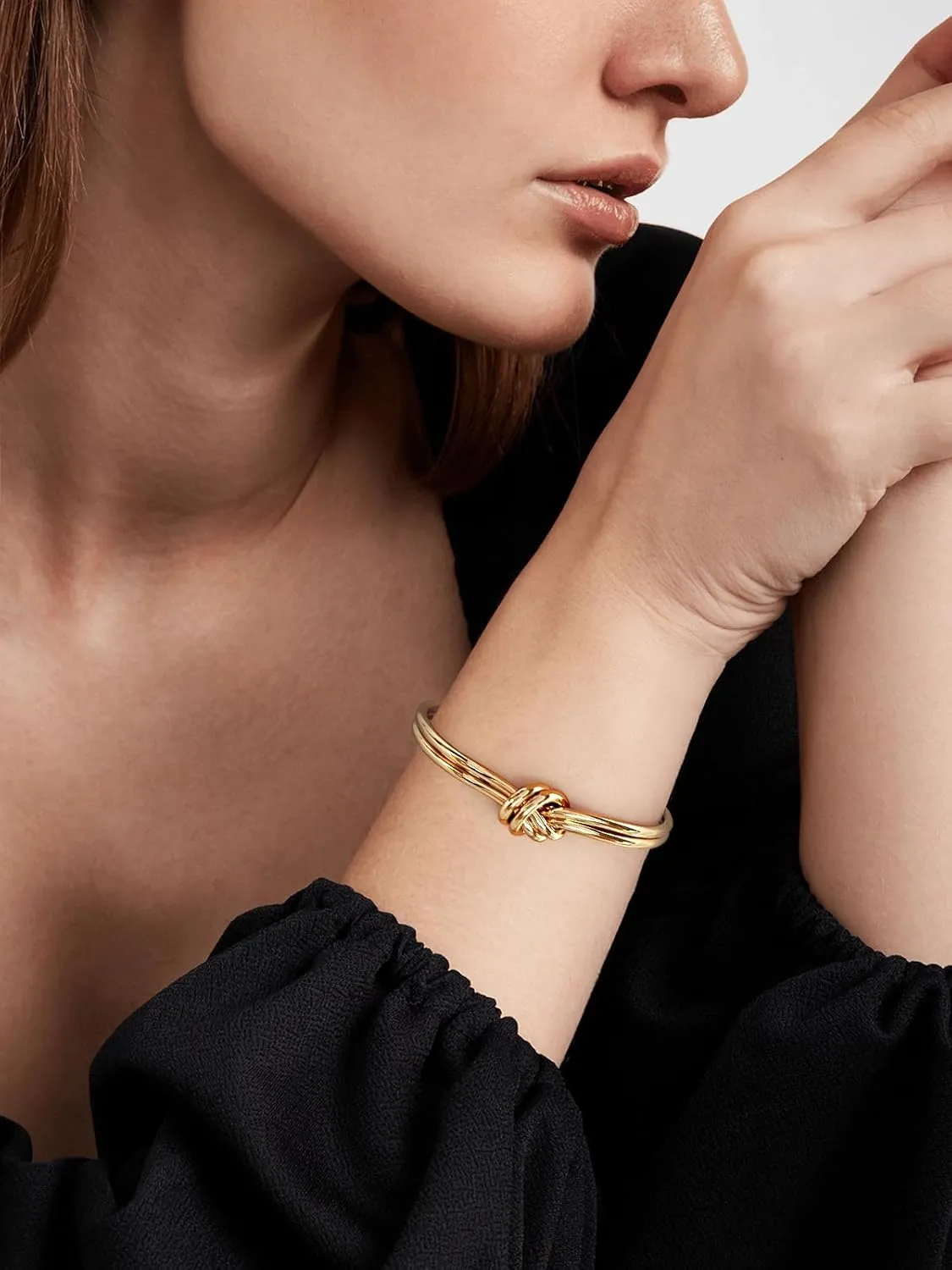 WOWORAMA Dainty Gold Cuff Bracelets for Women Delicate Thin Wire Open Bangle Bracelets Stackable Minimalist Wrist Cuff Bracelets Flexible Adjustable Size