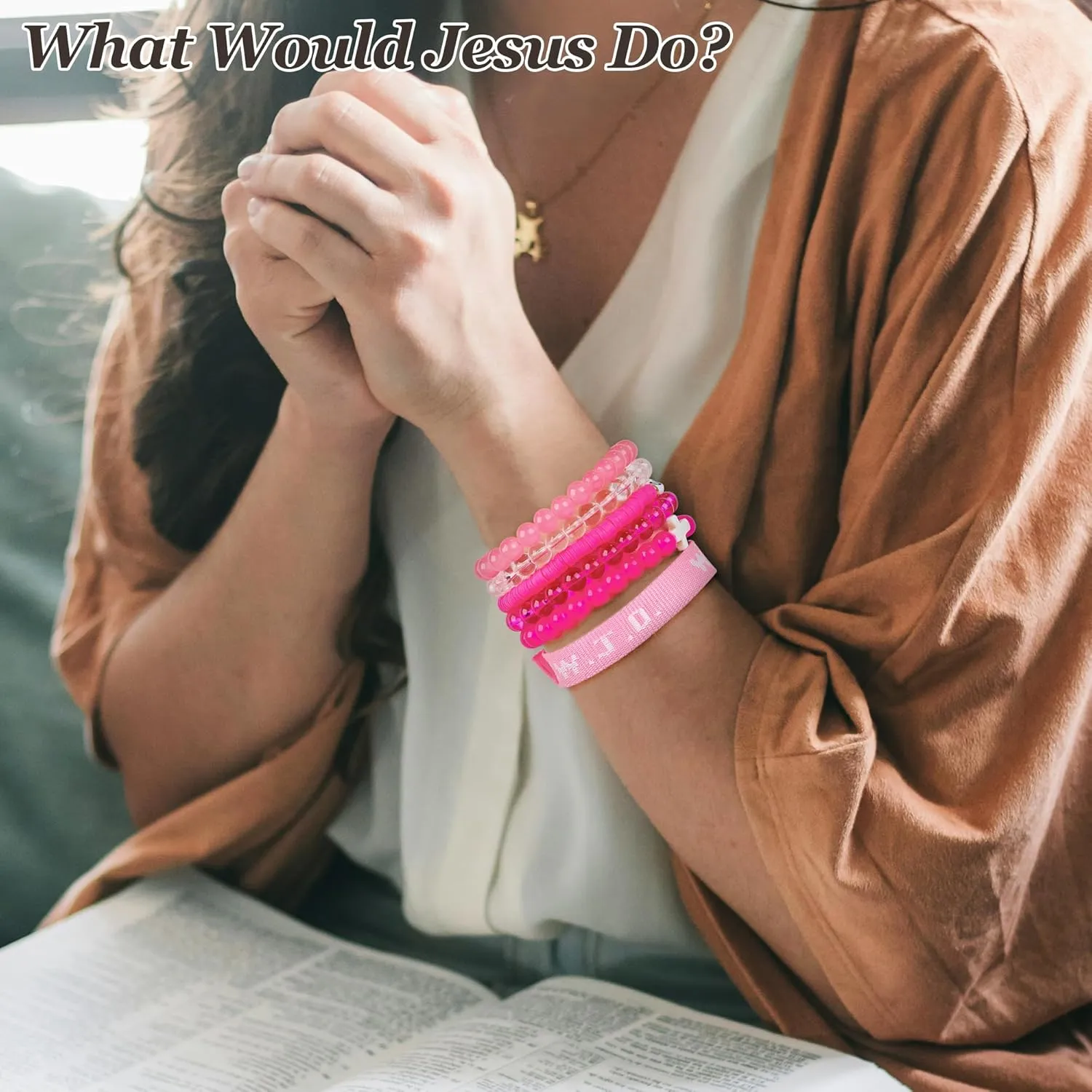 W.W.J.D. Webbing Bracelets Adjustable Christian Gifts Wristbands What Wound Jesus Do Bracelet Religious Faith Bracelets Colorful Christian Stretch Beaded Bracelets