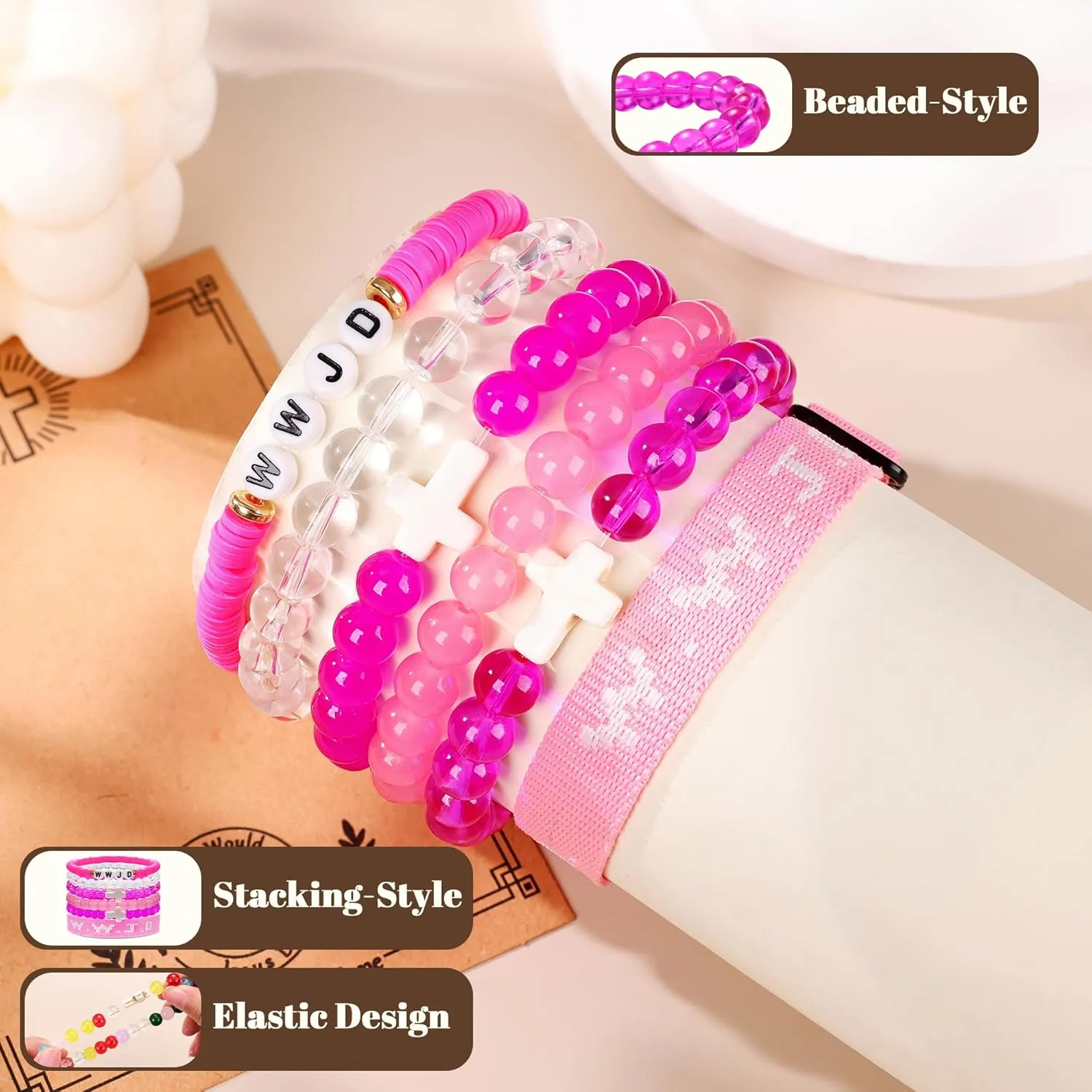 W.W.J.D. Webbing Bracelets Adjustable Christian Gifts Wristbands What Wound Jesus Do Bracelet Religious Faith Bracelets Colorful Christian Stretch Beaded Bracelets