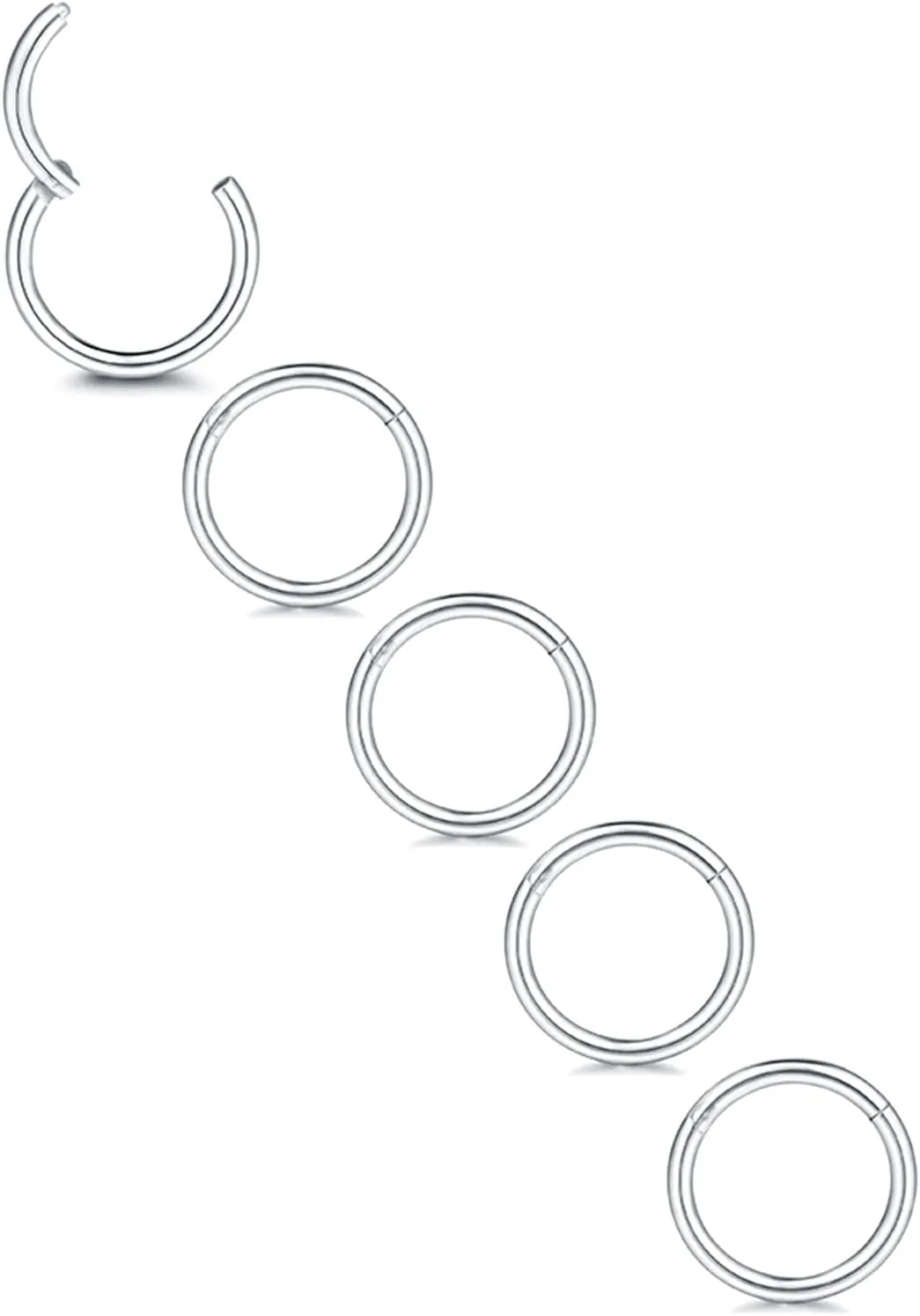 Xpircn Nose Rings 20G 18G 16G 14G Lip Septum Rings 316L Surgical Steel Tragus Daith Cartilage Earrings for Women Nose Ring Hoop Hinged Segment Ring Nose Piercing Jewelry