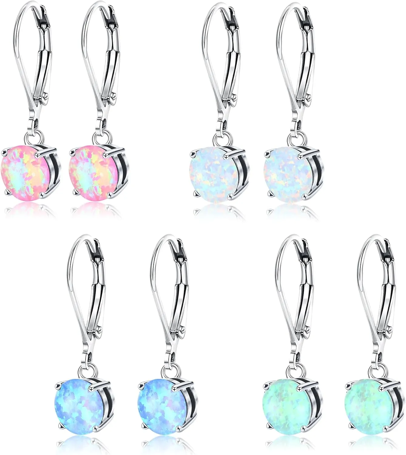 YADOCA 4/6 Pairs Silver Dangle Earrings for Women CZ Dangle Earrings Set Hypoallergenic Round Square Teardrop Cubic Zirconia Opal Leverback Earrings