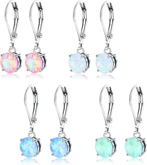 YADOCA 4/6 Pairs Silver Dangle Earrings for Women CZ Dangle Earrings Set Hypoallergenic Round Square Teardrop Cubic Zirconia Opal Leverback Earrings